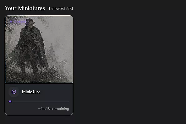 The in-progress miniature card with its progress bar and status pill