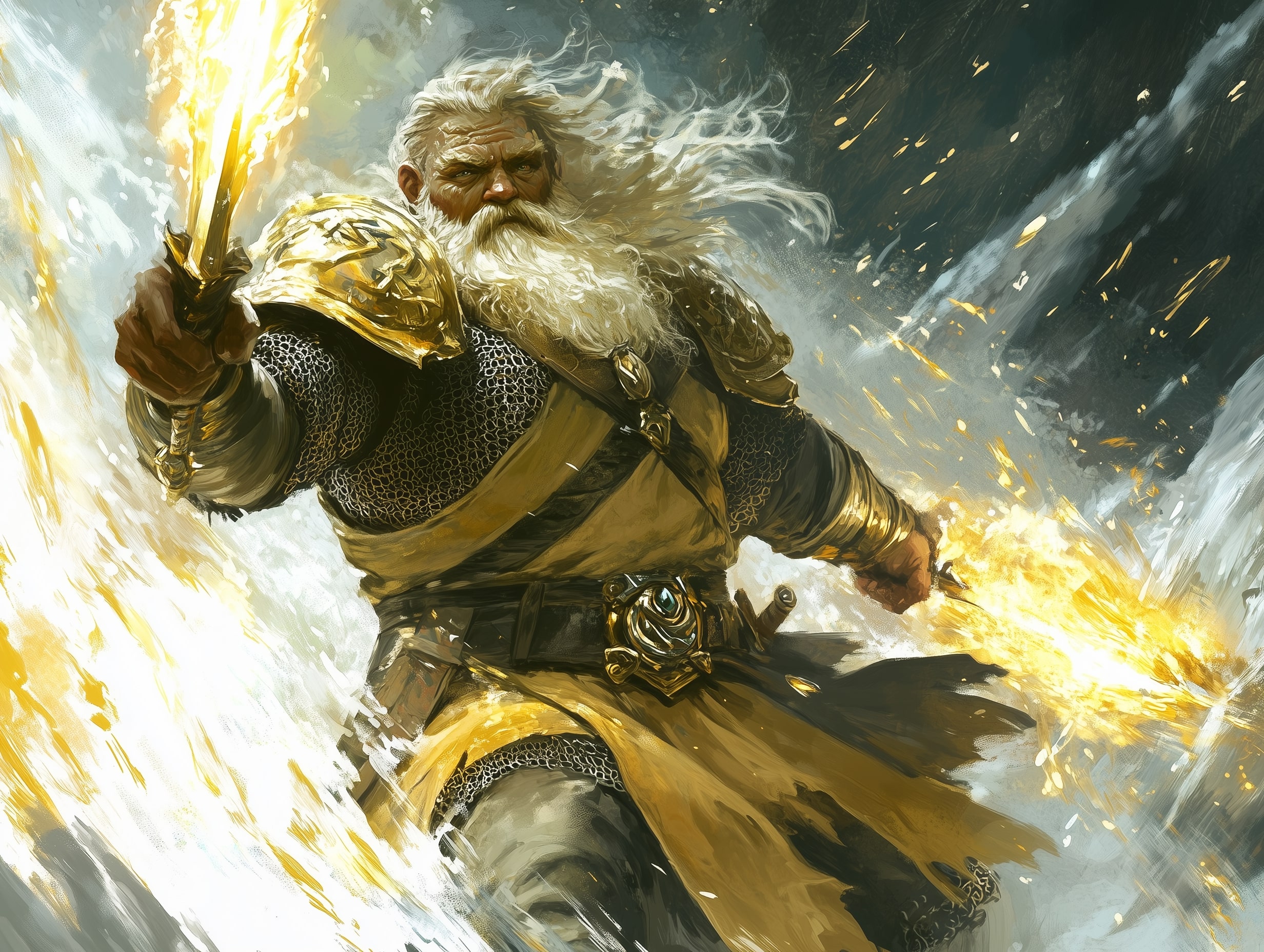 A dwarven paladin uses his divine smite to cast down his foes